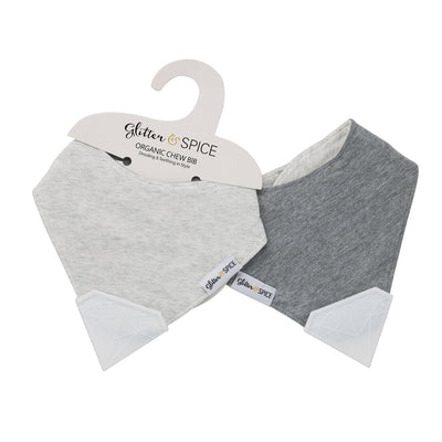 Double Sided Organic Chew Bib - Coal Harbour / Heather Gray - Glitter & Spice