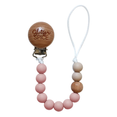 Silicone Pacifier Clip - Dusty Rose - Glitter & Spice Canada