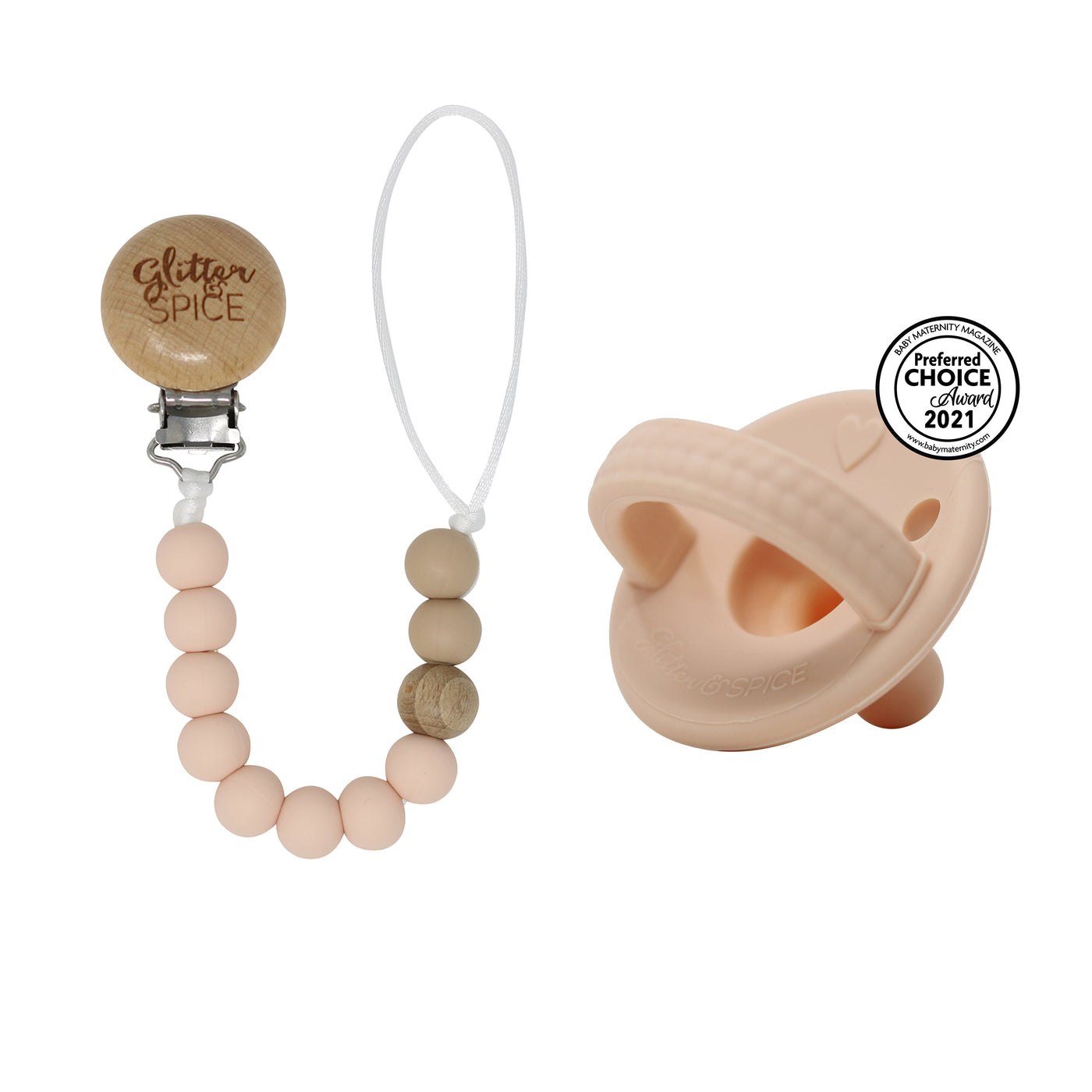 Silicone Pacifier Clip - Blush - Glitter & Spice Canada