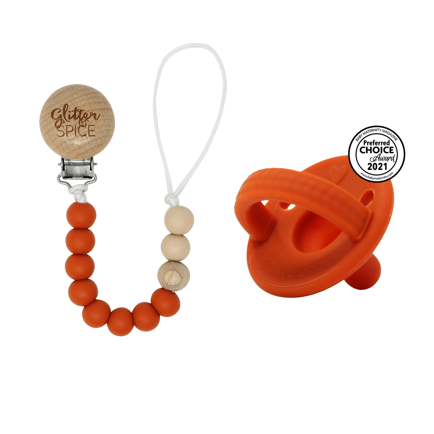 Silicone Pacifier Clip - Bohemian Rust - Glitter & Spice Canada