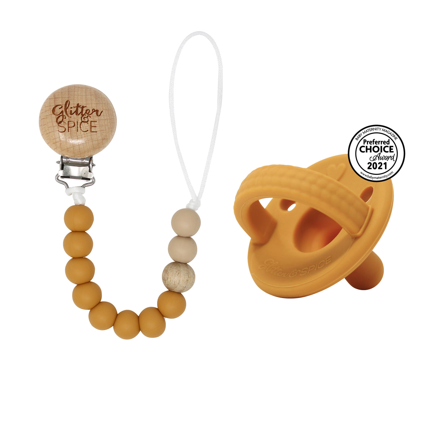 Silicone Pacifier Clip - Camel - Glitter & Spice Canada