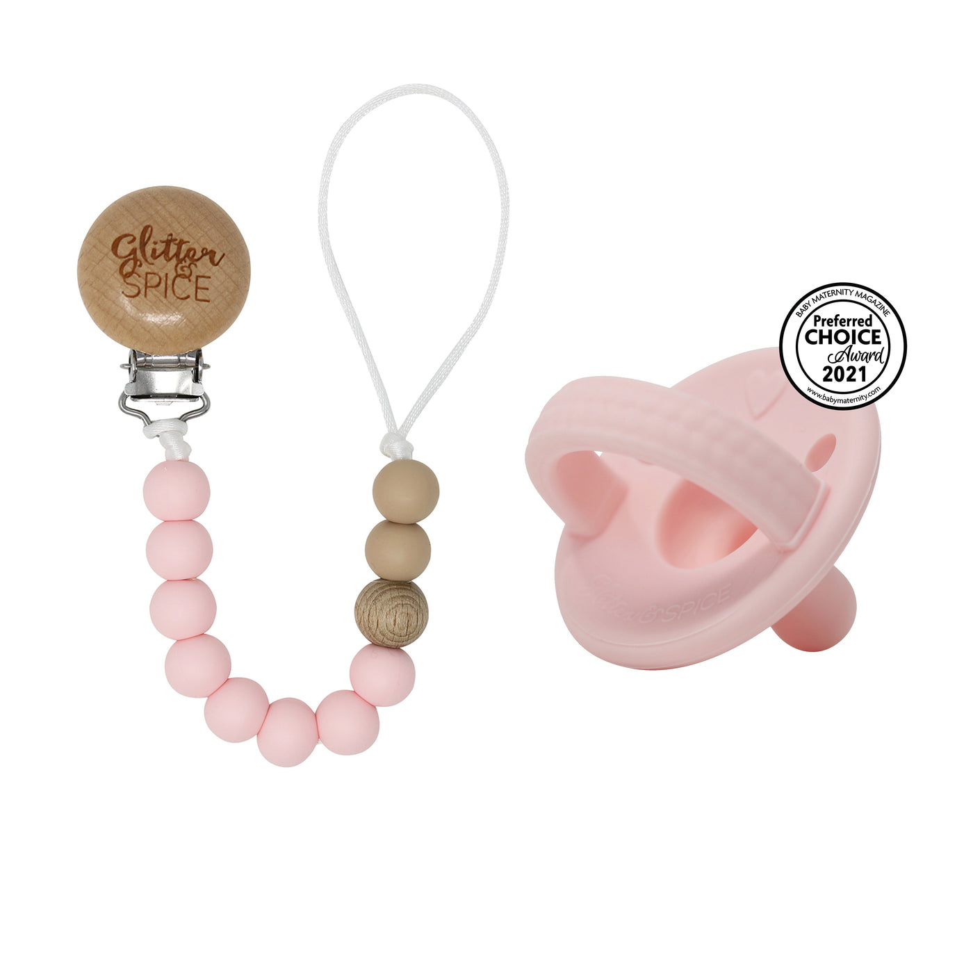 Silicone Pacifier Clip - Delicate Pink - Glitter & Spice Canada