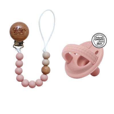 Silicone Pacifier Clip - Dusty Rose - Glitter & Spice Canada