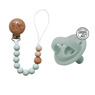 Silicone Pacifier Clip - Sage - Glitter & Spice Canada