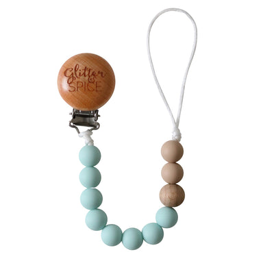 Silicone Pacifier Clip - Eggshell Blue - Glitter & Spice Canada