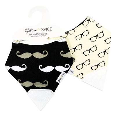 Double Sided Organic Chew Bib - Moustache / Specs - DISCONTINUED - Glitter & Spice