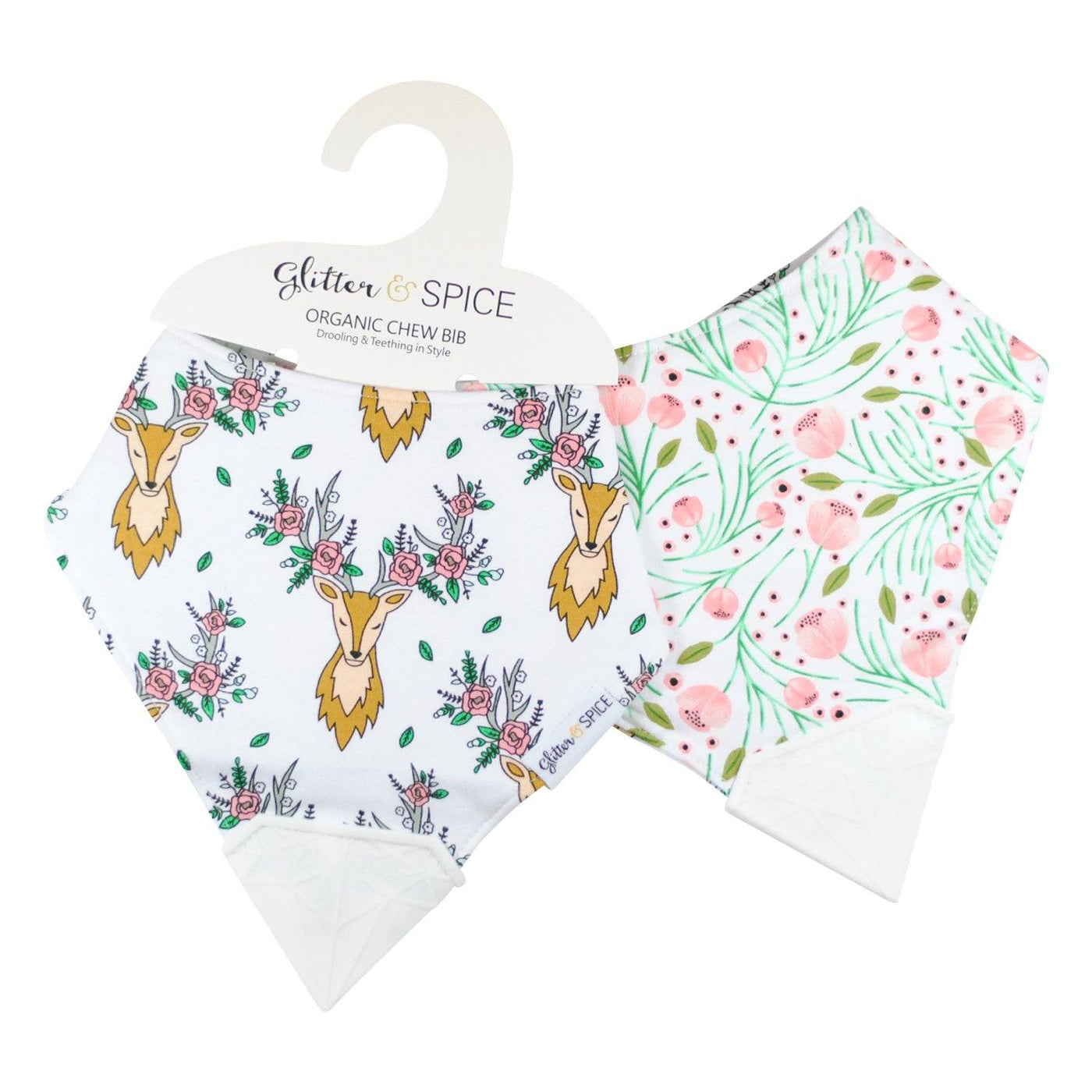 Double Sided Organic Chew Bib - Oh Deer / Tulip - Overstock - Glitter & Spice