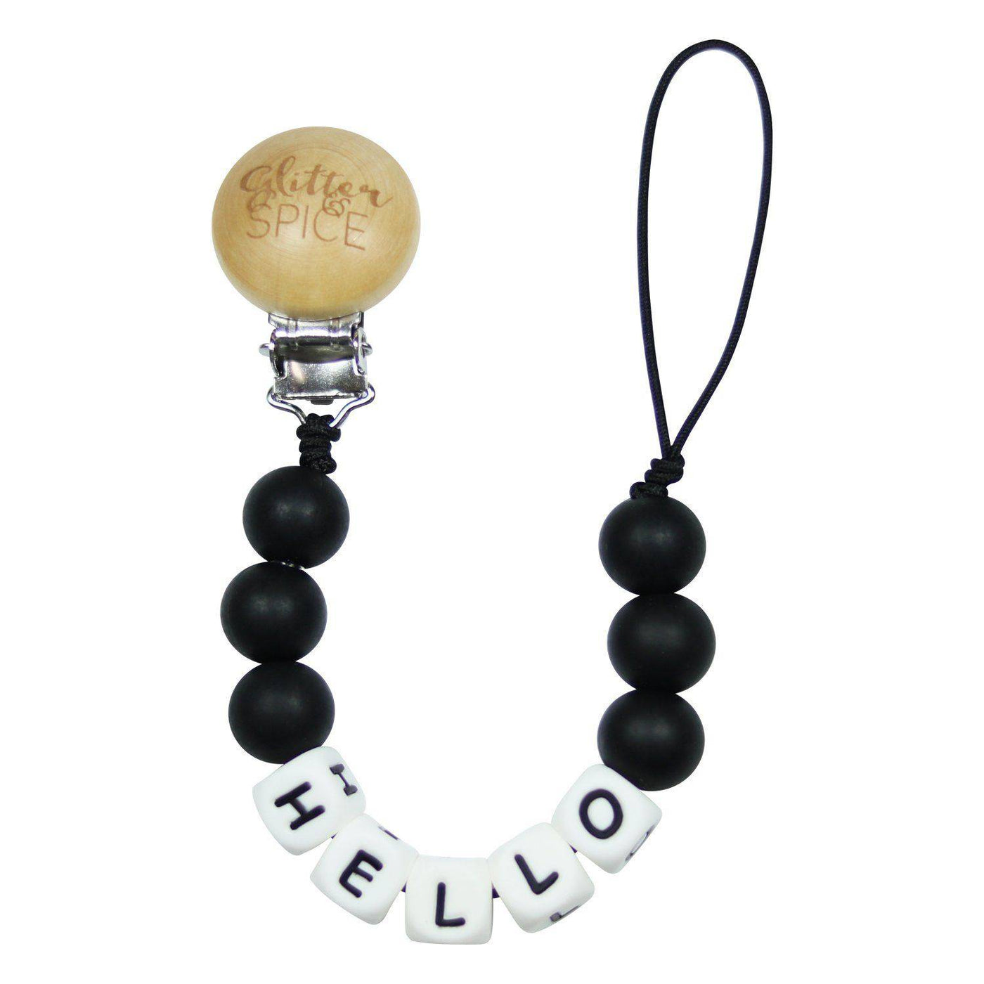 Statement Pacifier Clip - HELLO - Glitter & Spice